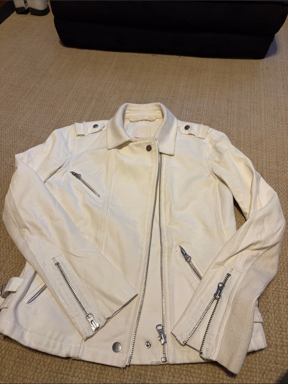 Rebecca Taylor White faux leather/denim  Zip-Front Jacket